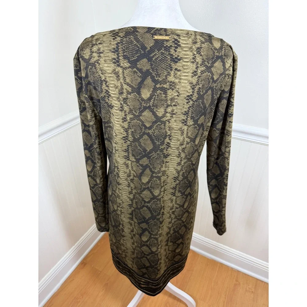 Michael Kors Sheath Dress Women Medium Olive Green Snakeskin Long Sleeve Stretch